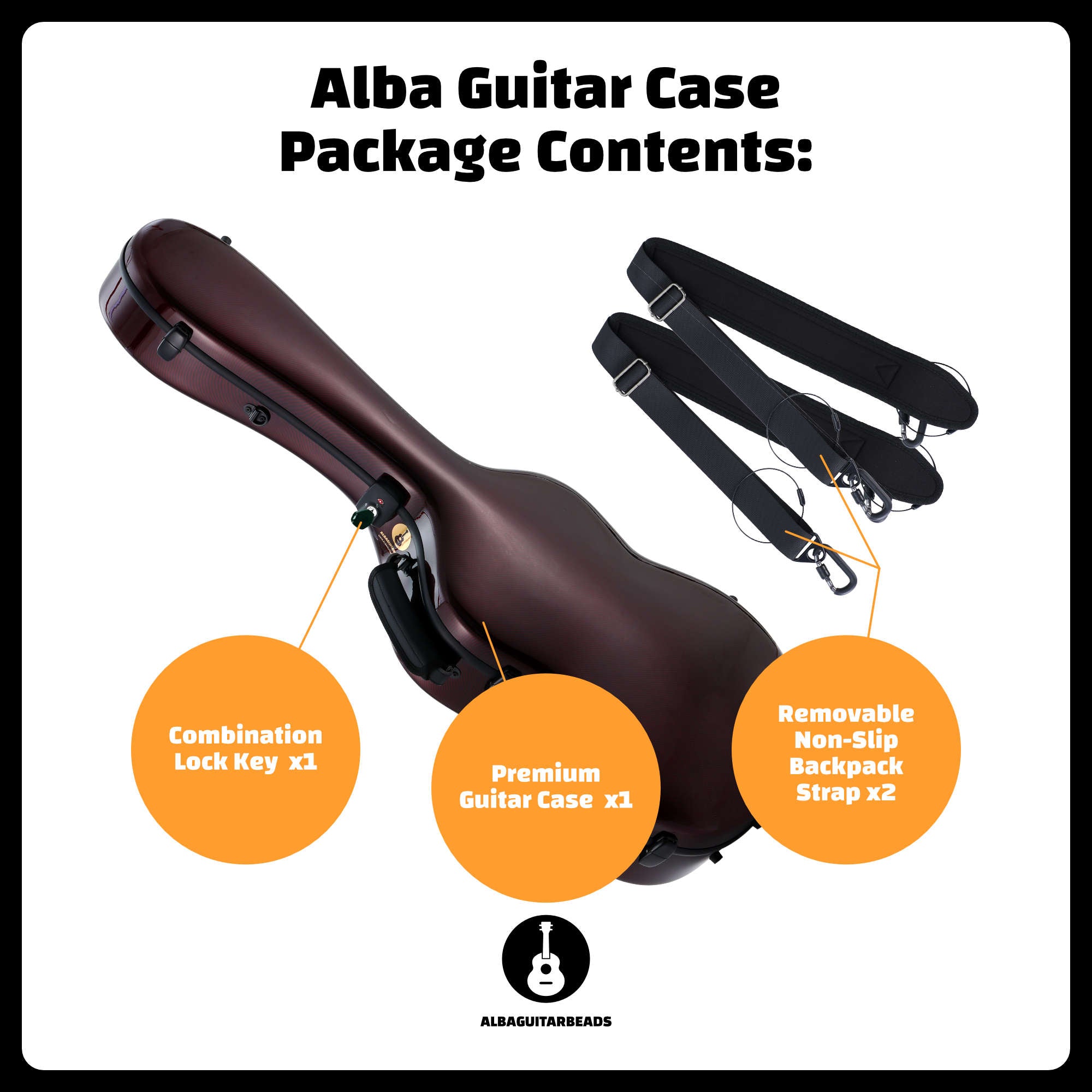 Alba Guitar Beads Case Burgundy Carbon Pattern Gloss for Classical Guitar Acoustic, Flamenco guitar case