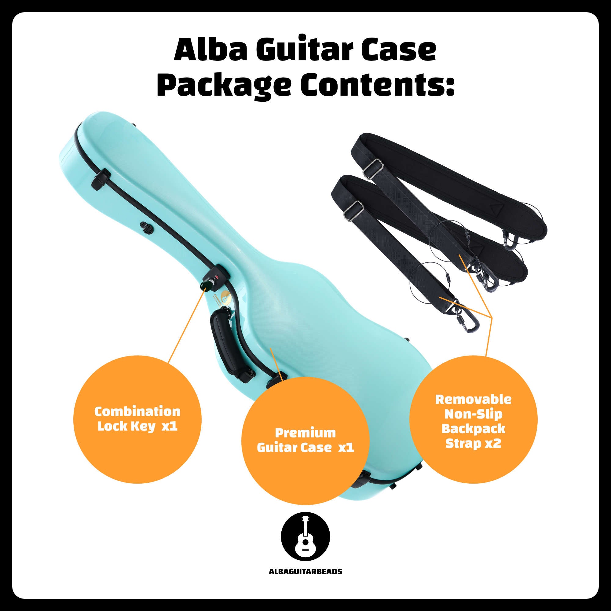 Alba Guitar Beads - Estojo Tiffany Padrão de Carbono Gloss para Guitarra Clássica Acústica, Estojo de guitarra Flamenco