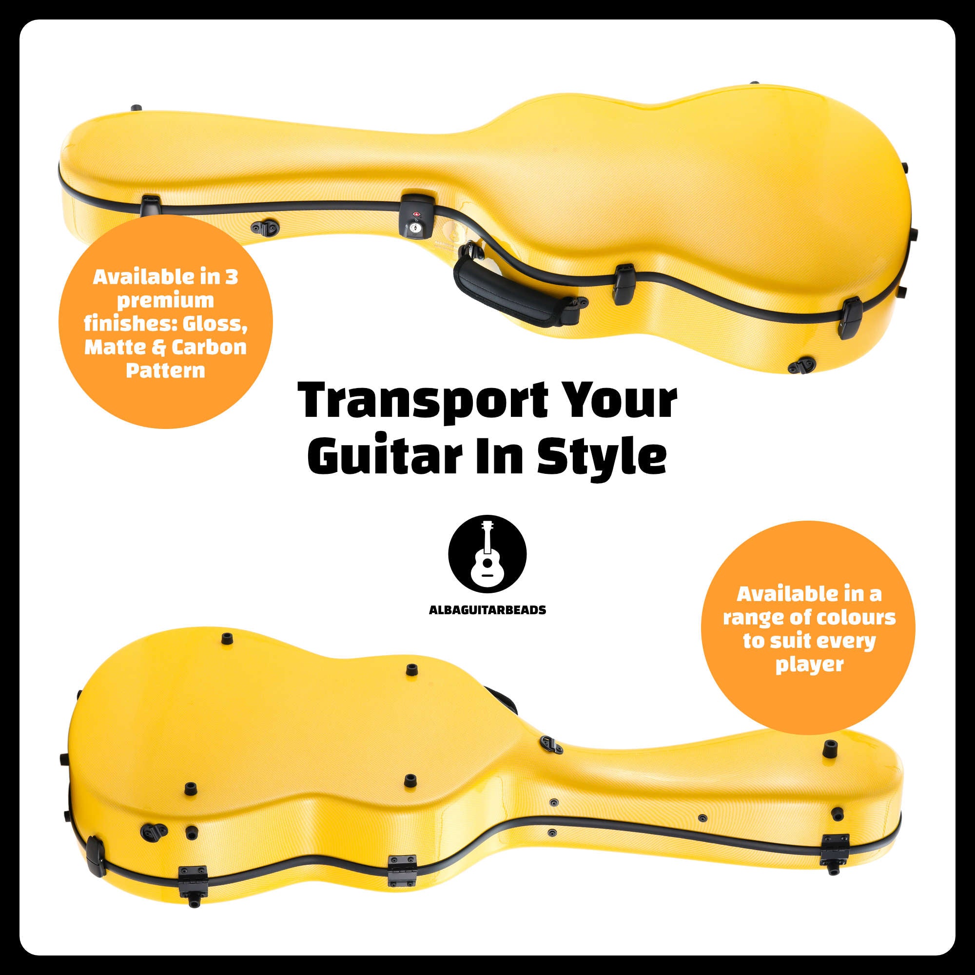 Alba Guitar Beads - Estojo com padrão de carbono amarelo brilhante para guitarra clássica acústica, estojo de guitarra flamenco