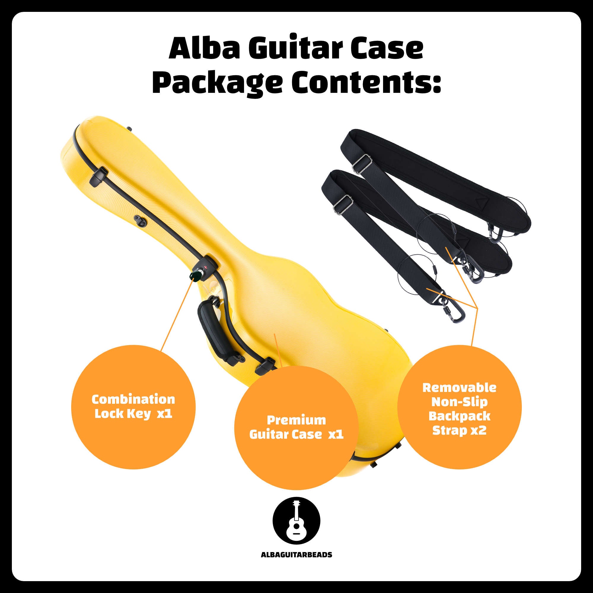 Alba Guitar Beads Étui Jaune Carbone Brillant pour Guitare Classique Acoustique, Étui pour guitare Flamenco