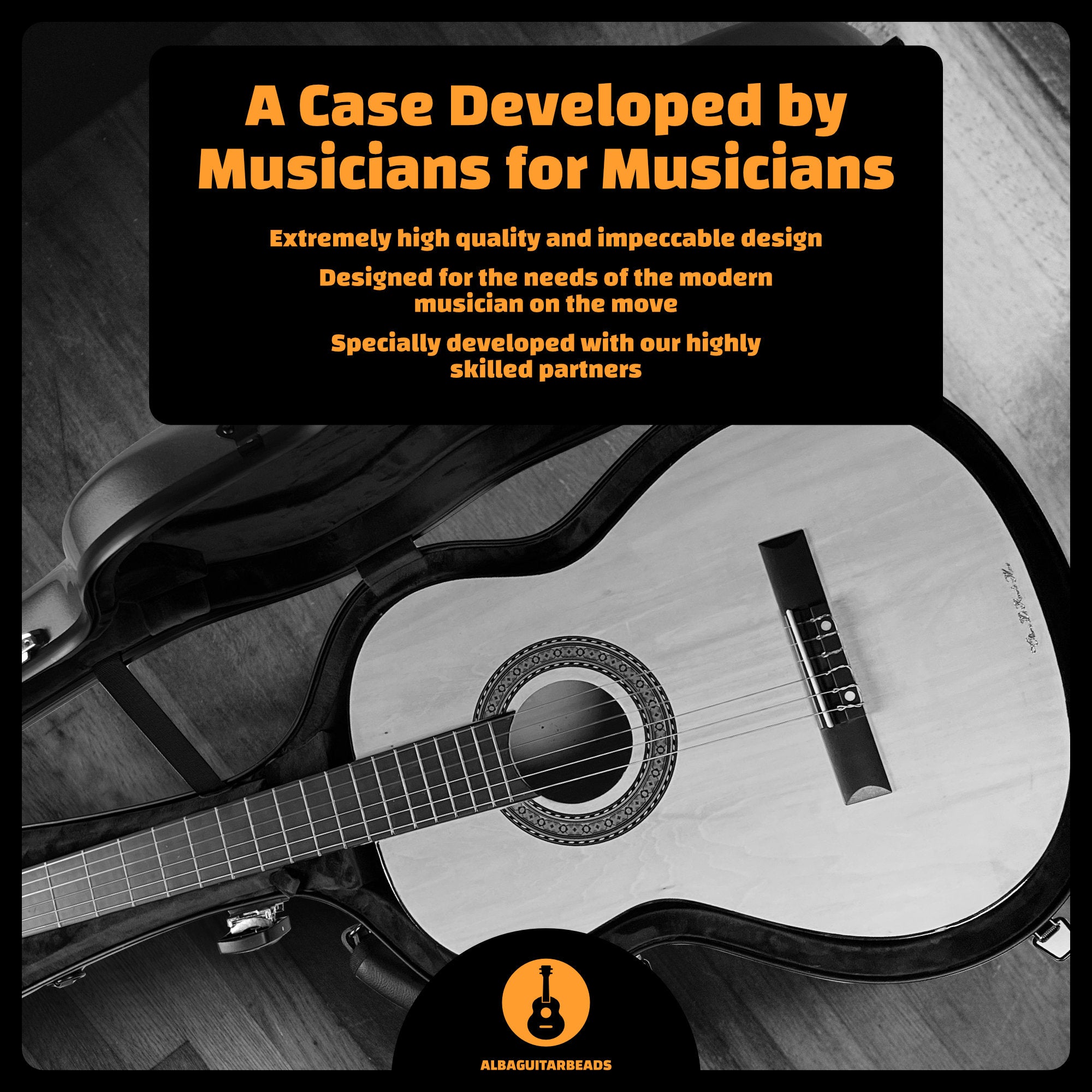 Carbon Alba Guitar Case Black Gloss for Classical Guitar Acoustic, Flamenco guitar case