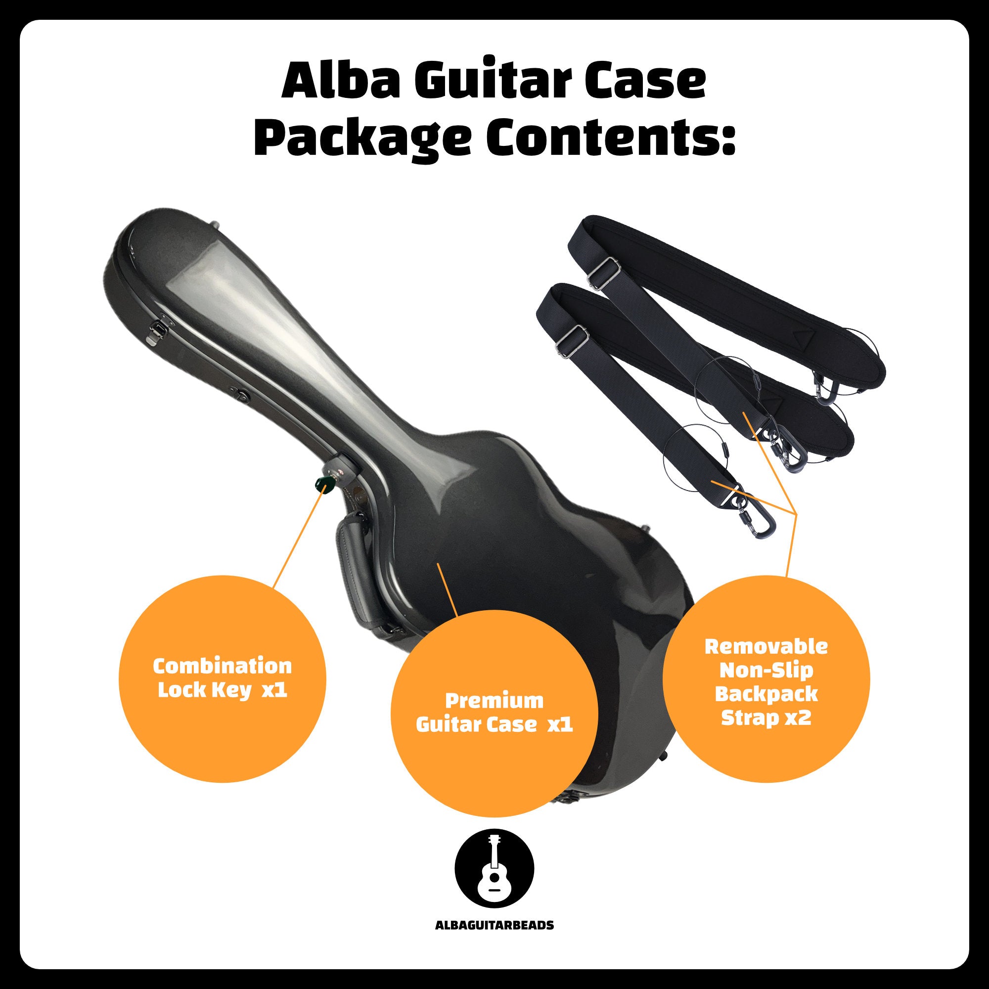 Carbon Alba Guitar Case Black Gloss for Classical Guitar Acoustic, Flamenco guitar case