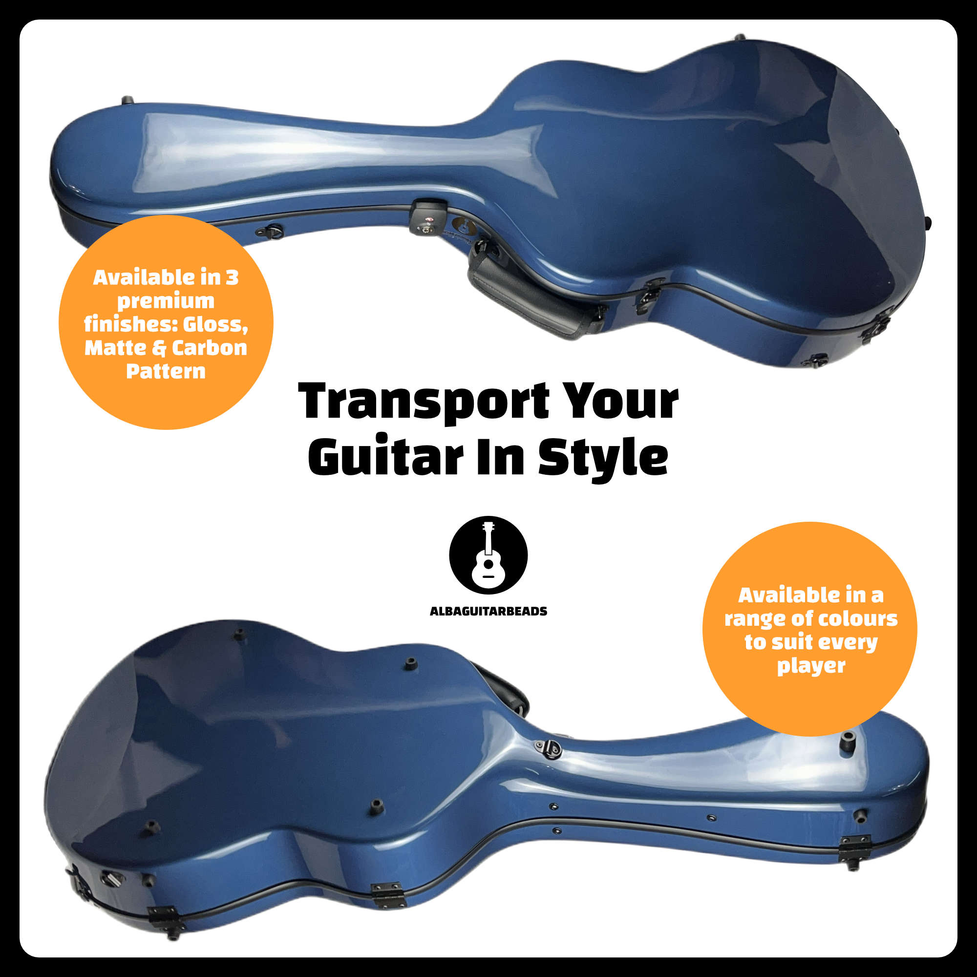 Carbon Alba Guitar Case Blue Gloss for Classical Guitar Acoustic, Flamenco guitar case