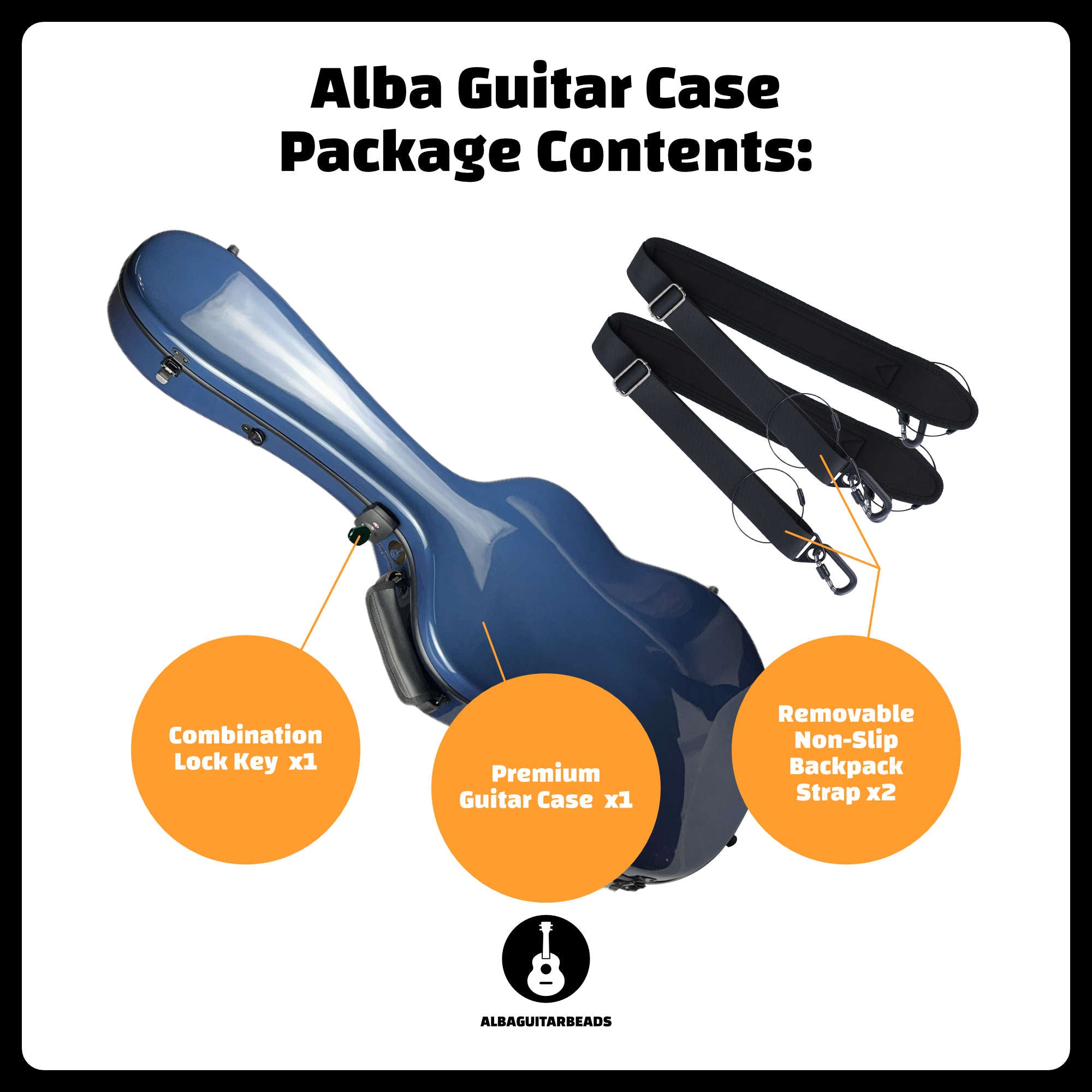 Carbon Alba Guitar Case Blue Gloss for Classical Guitar Acoustic, Flamenco guitar case