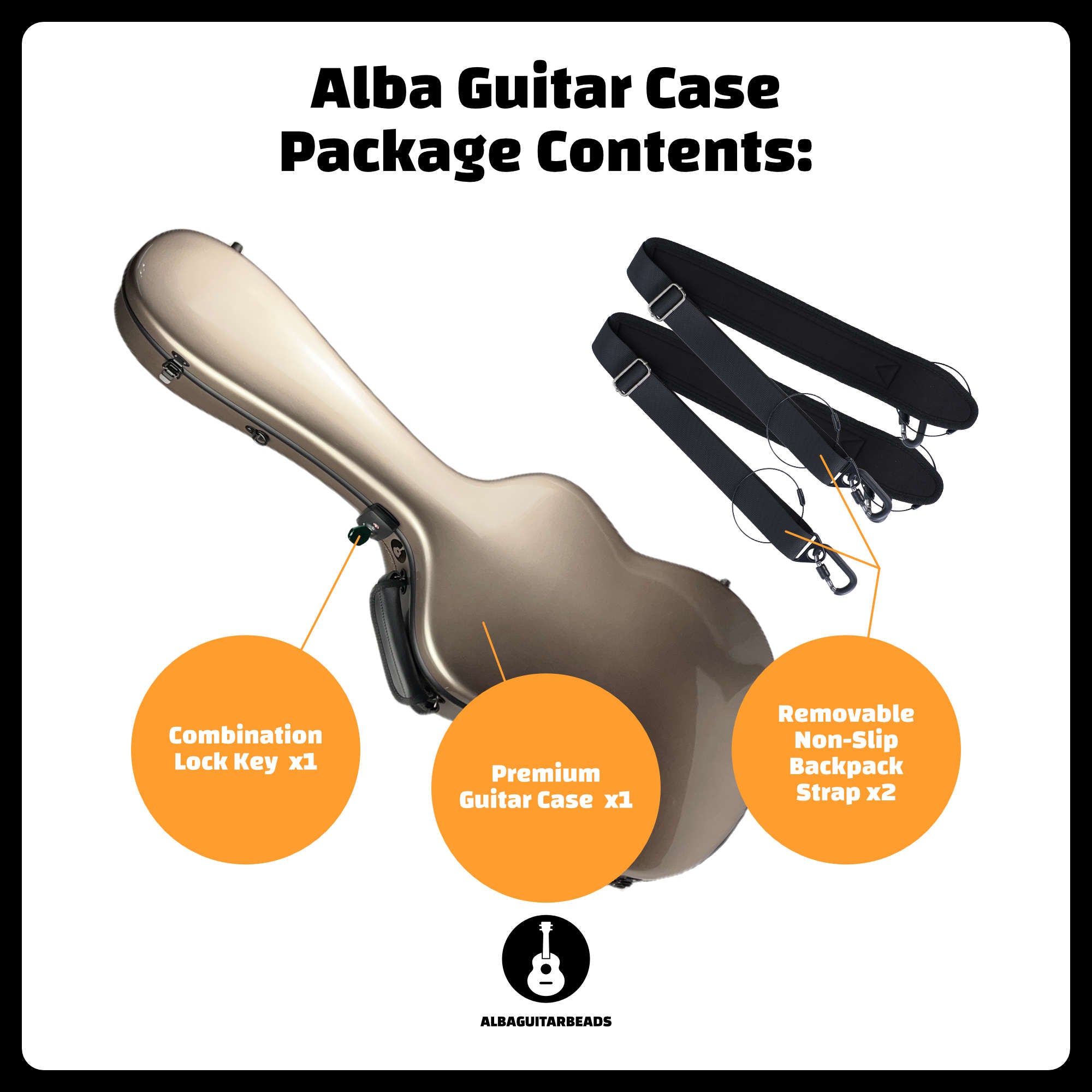Carbon Alba Guitar Case Champagne Gloss for Classical Guitar Acoustic, Flamenco guitar case