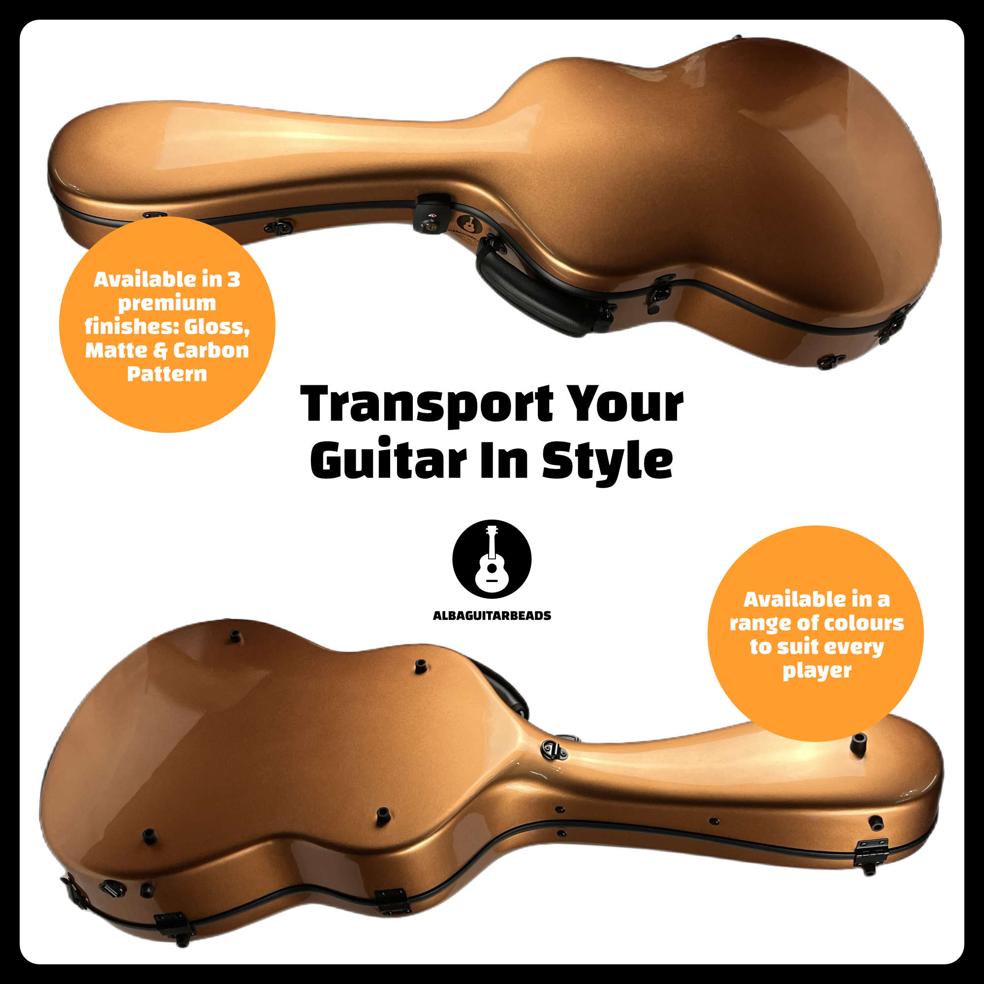 Carbon Alba Guitar Case Gold Gloss for Classical Guitar Acoustic, Flamenco guitar case