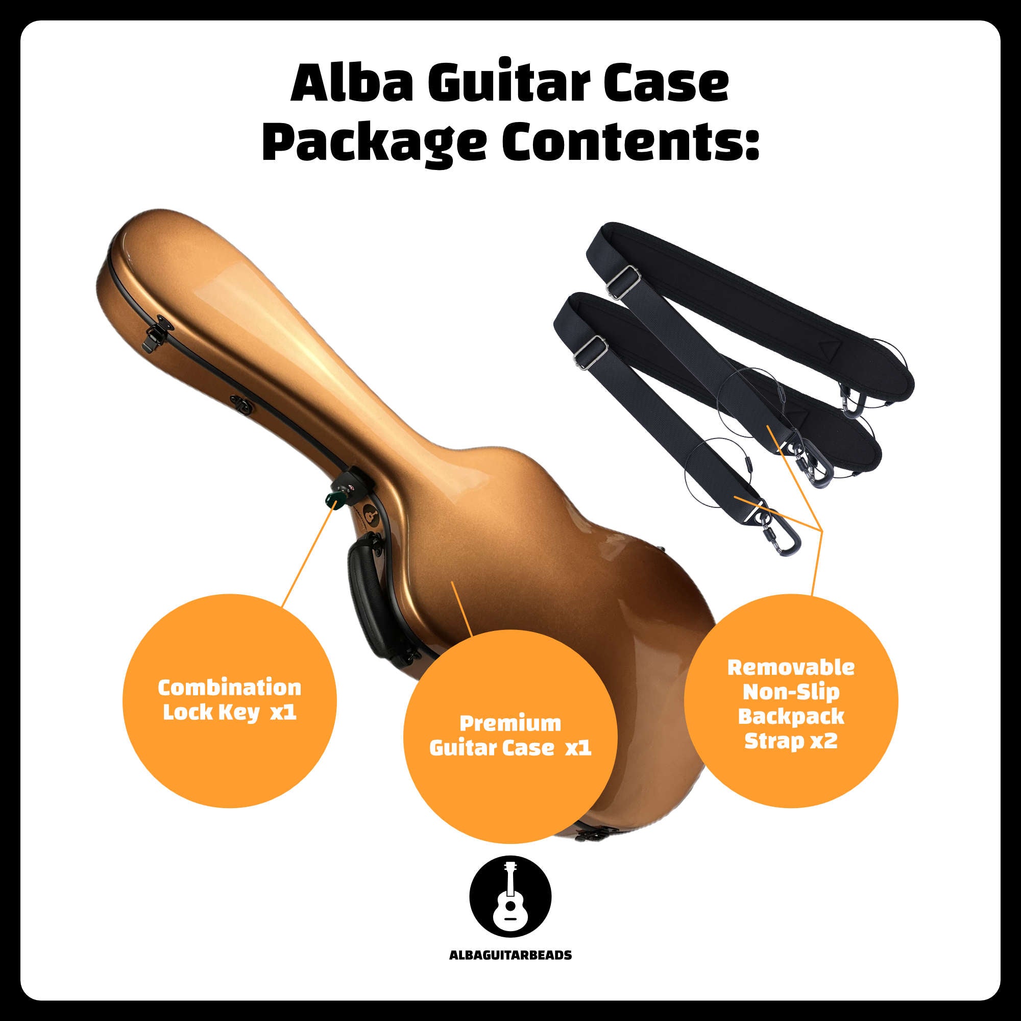 Carbon Alba Guitar Case Gold Gloss for Classical Guitar Acoustic, Flamenco guitar case