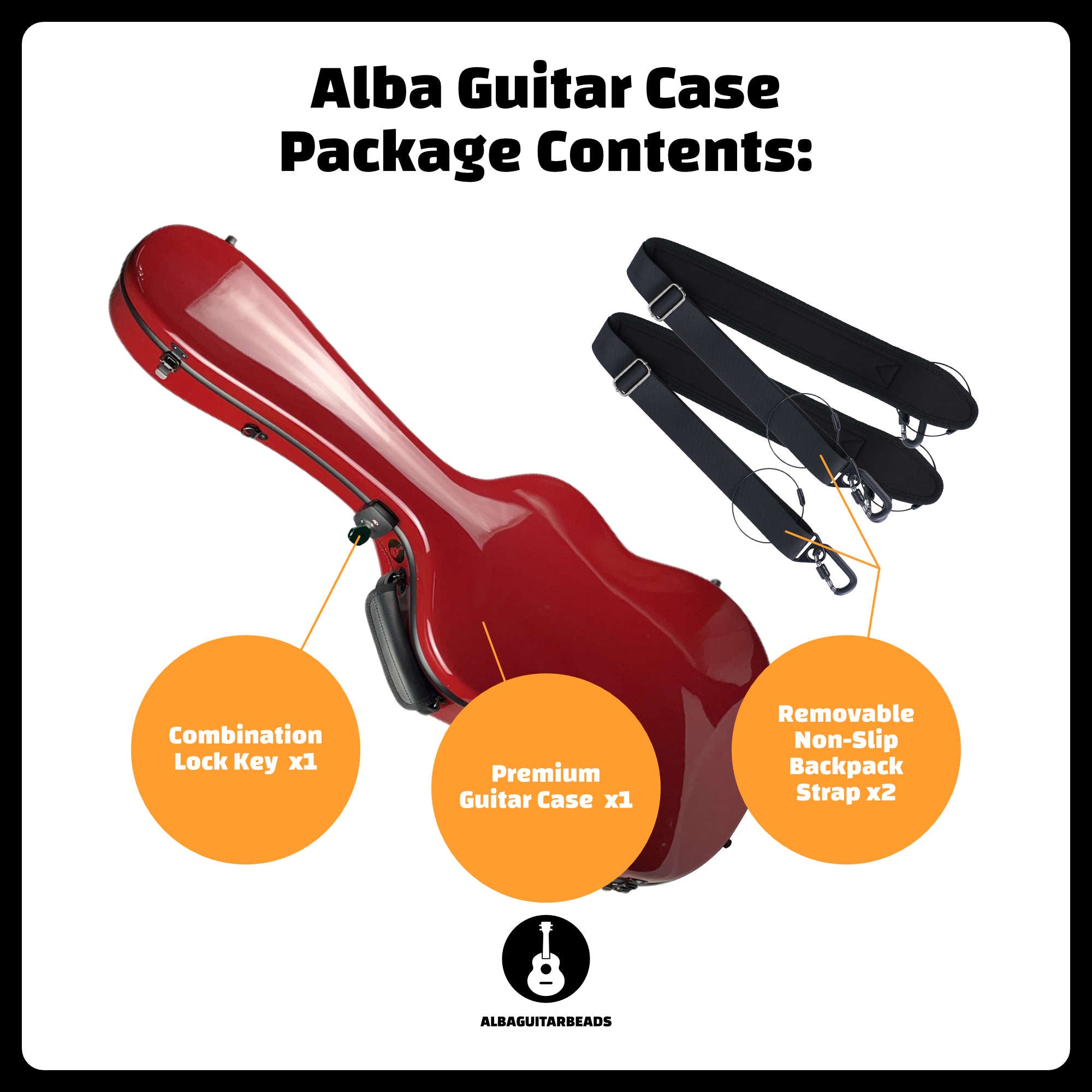 Carbon Alba Guitar Case Red Gloss for Classical Guitar Acoustic, Flamenco guitar case