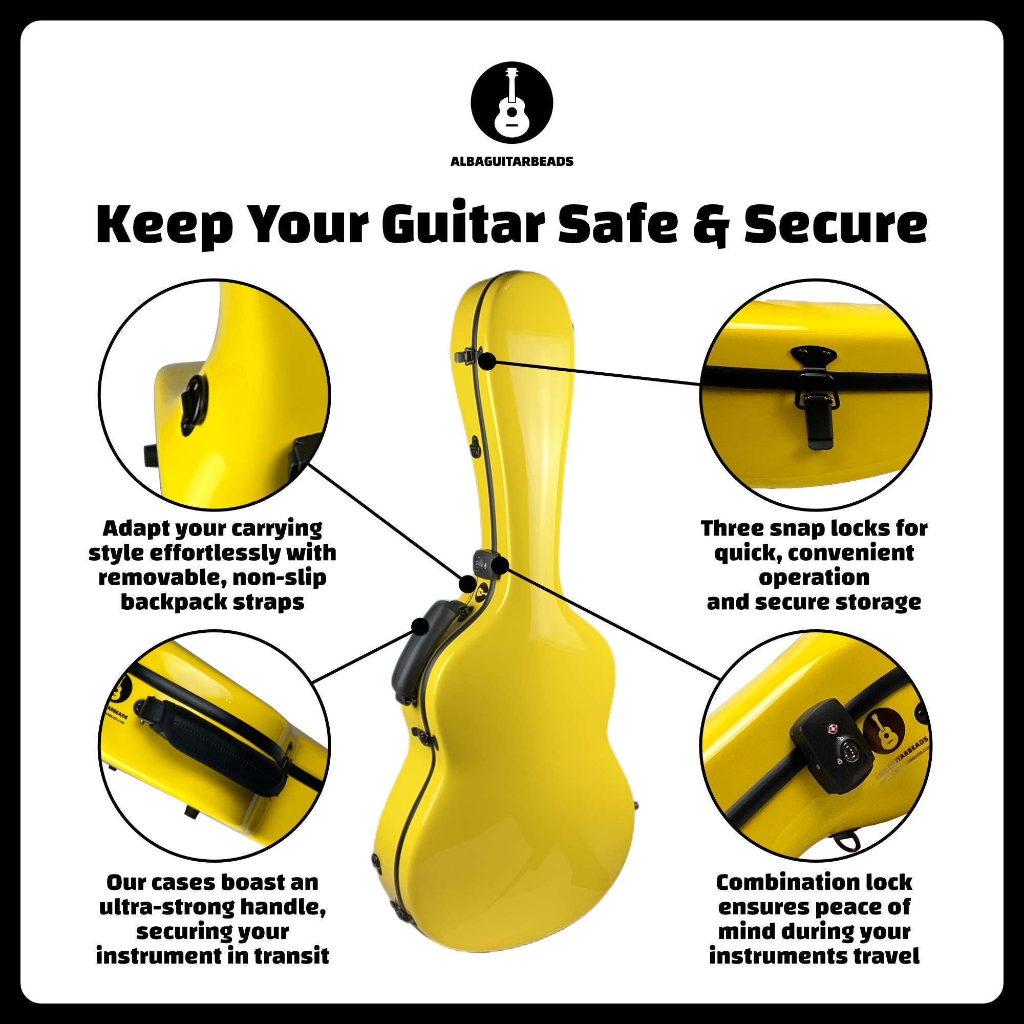 Carbon Alba Guitar Case Yellow Gloss for Classical Guitar Acoustic, Flamenco guitar case
