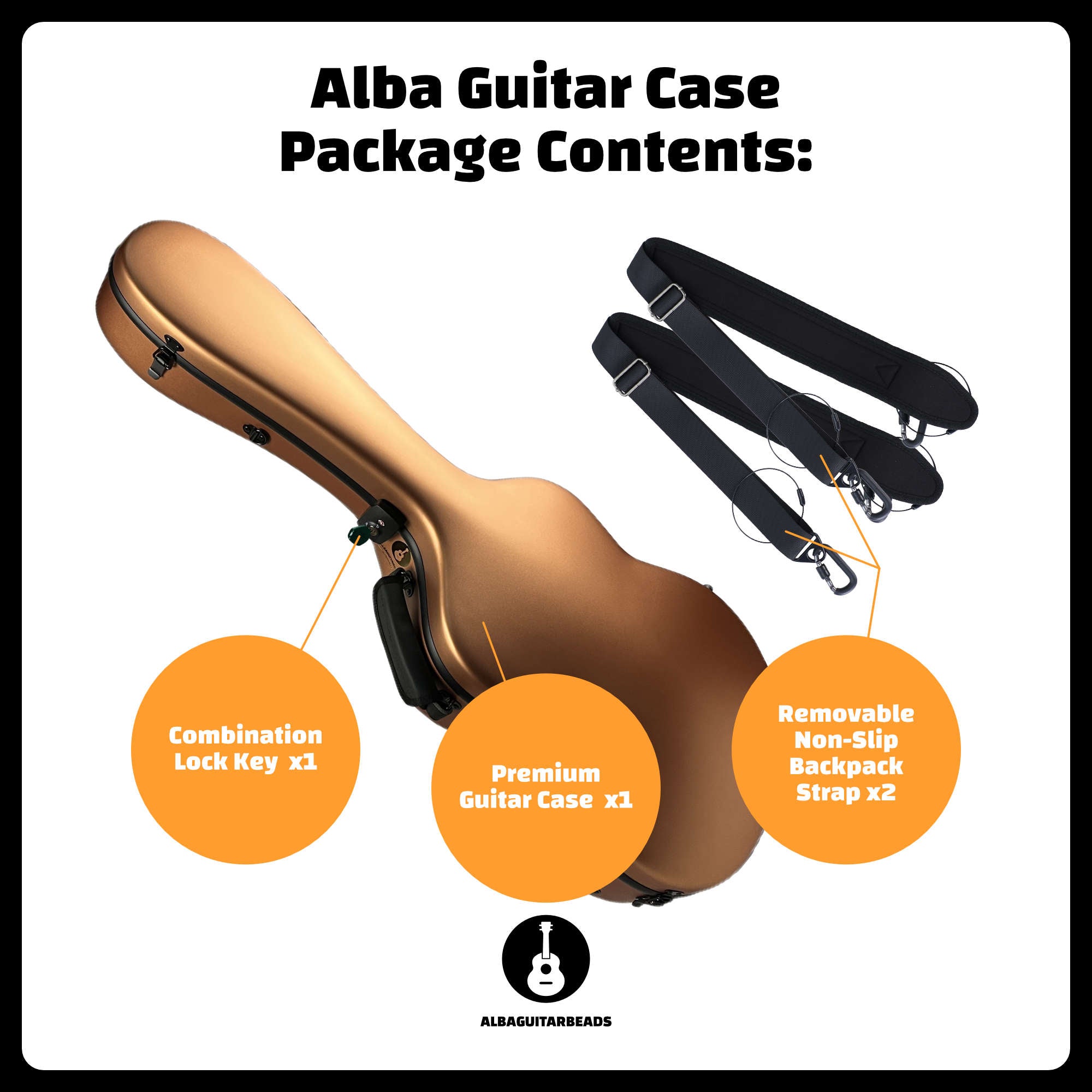 Carbon Alba Guitar Case Gold Matte for Classical Guitar Acoustic, Flamenco guitar case