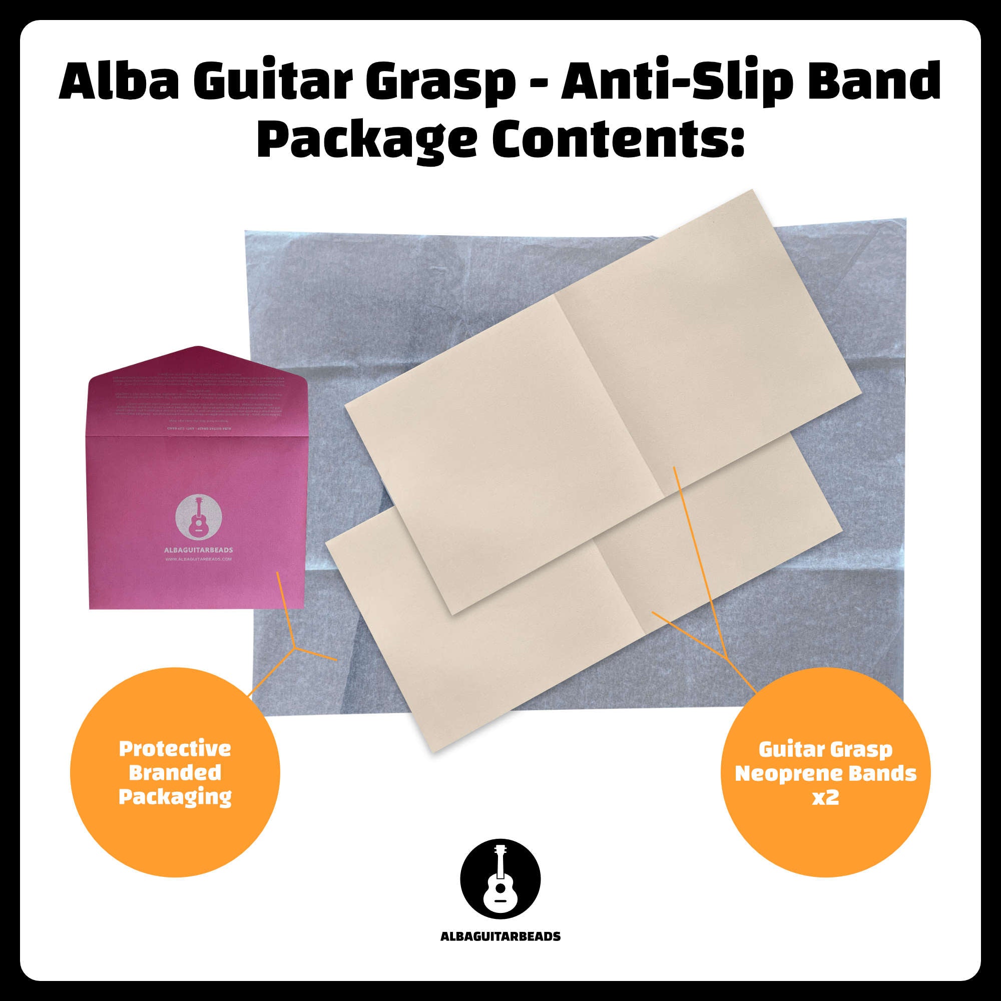 ALBA GUITAR BEADS GRASP – ANTI-SLIP BAND NEOPRENE BAND FOR CLASSICAL GUITAR, NON-SLIP, SIZE LARGE, BEIGE
