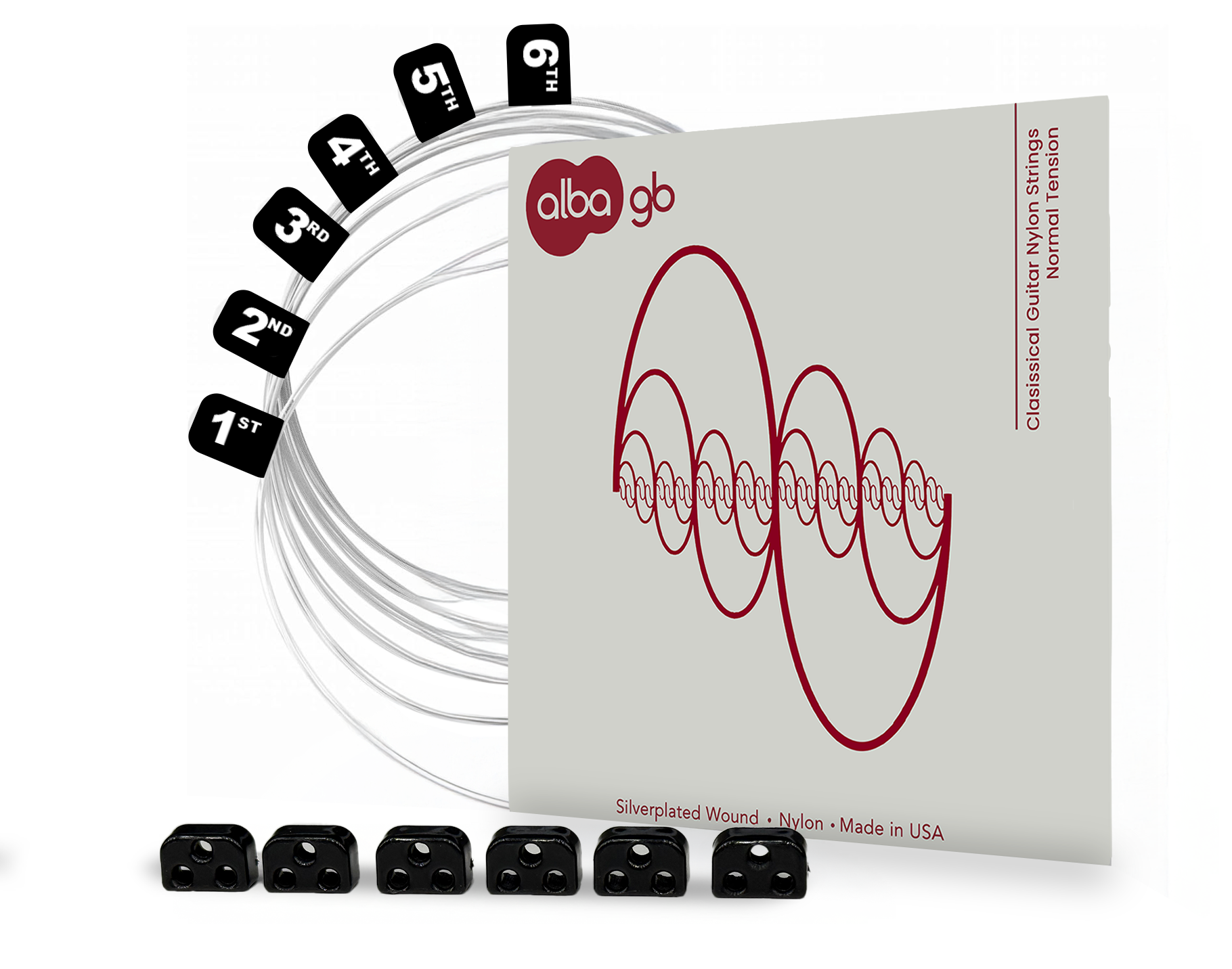 Alba GB - Classical Guitar Nylon Strings - Normal Tension + Black Beads Bundle