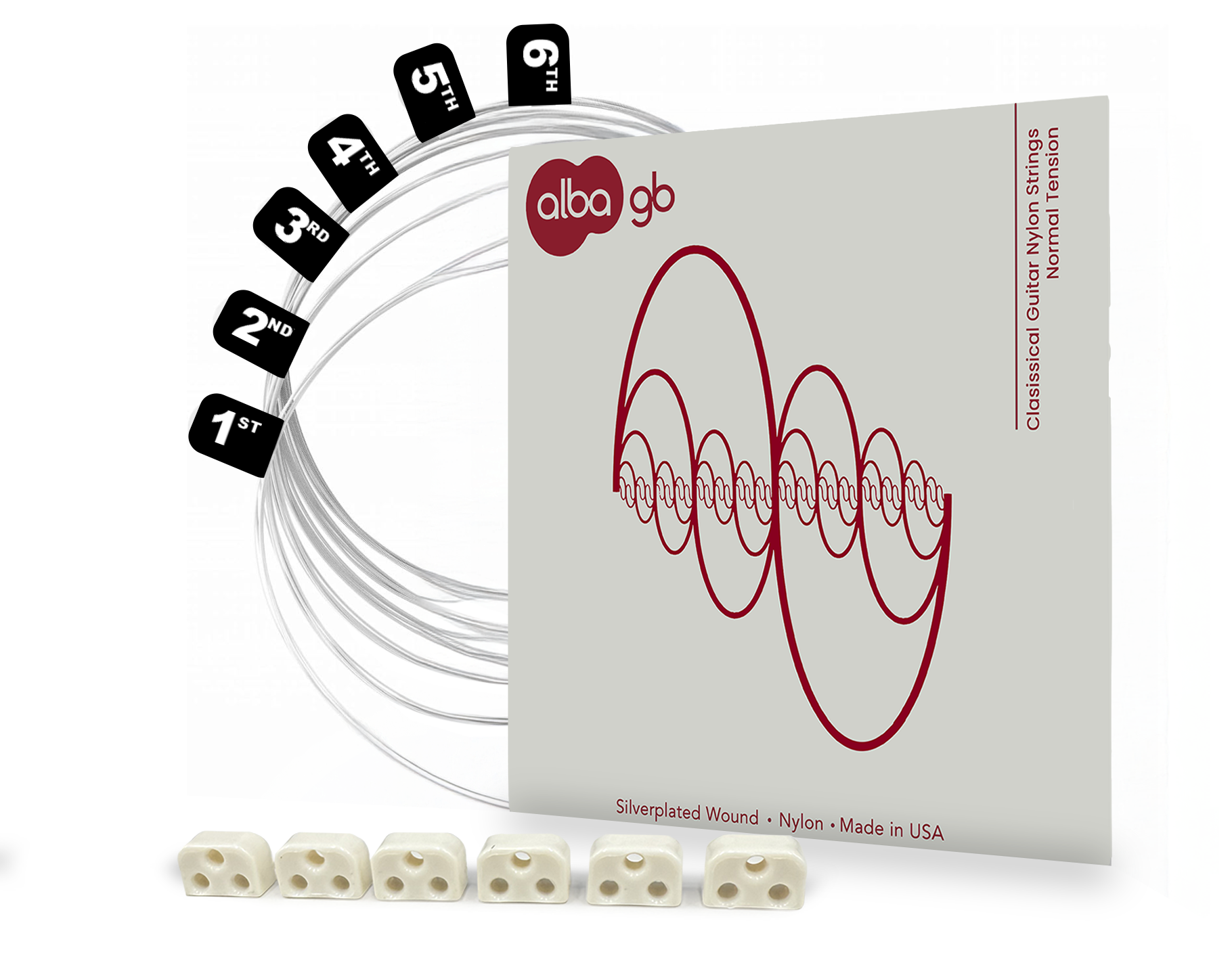 Alba GB - Classical Guitar Nylon Strings - Normal Tension + White Beads Bundle