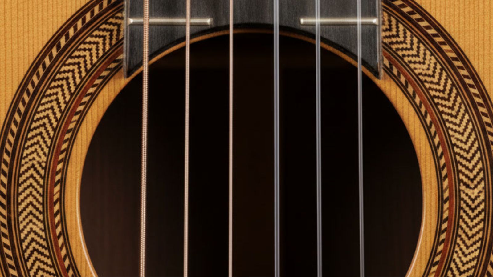 Classical guitar soundhole and strings
