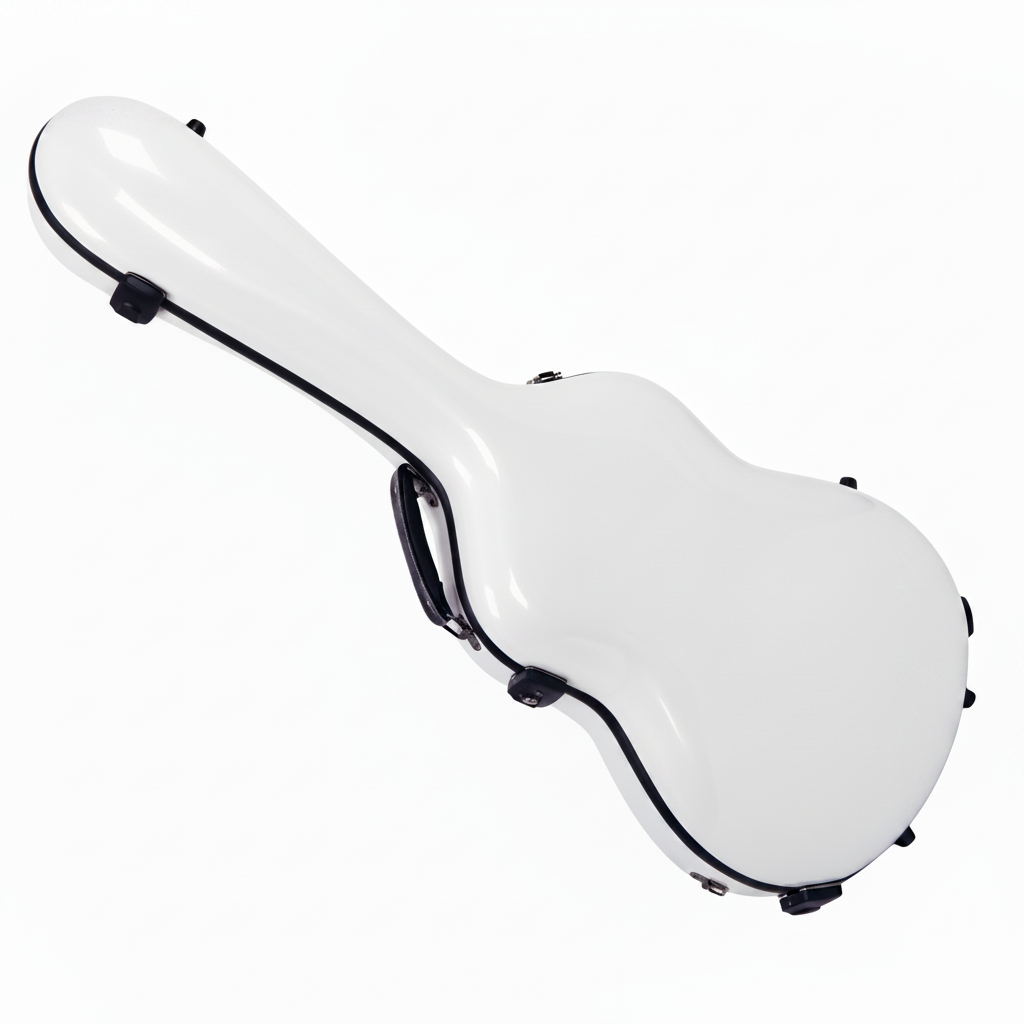 White matte classical guitar case on a white background