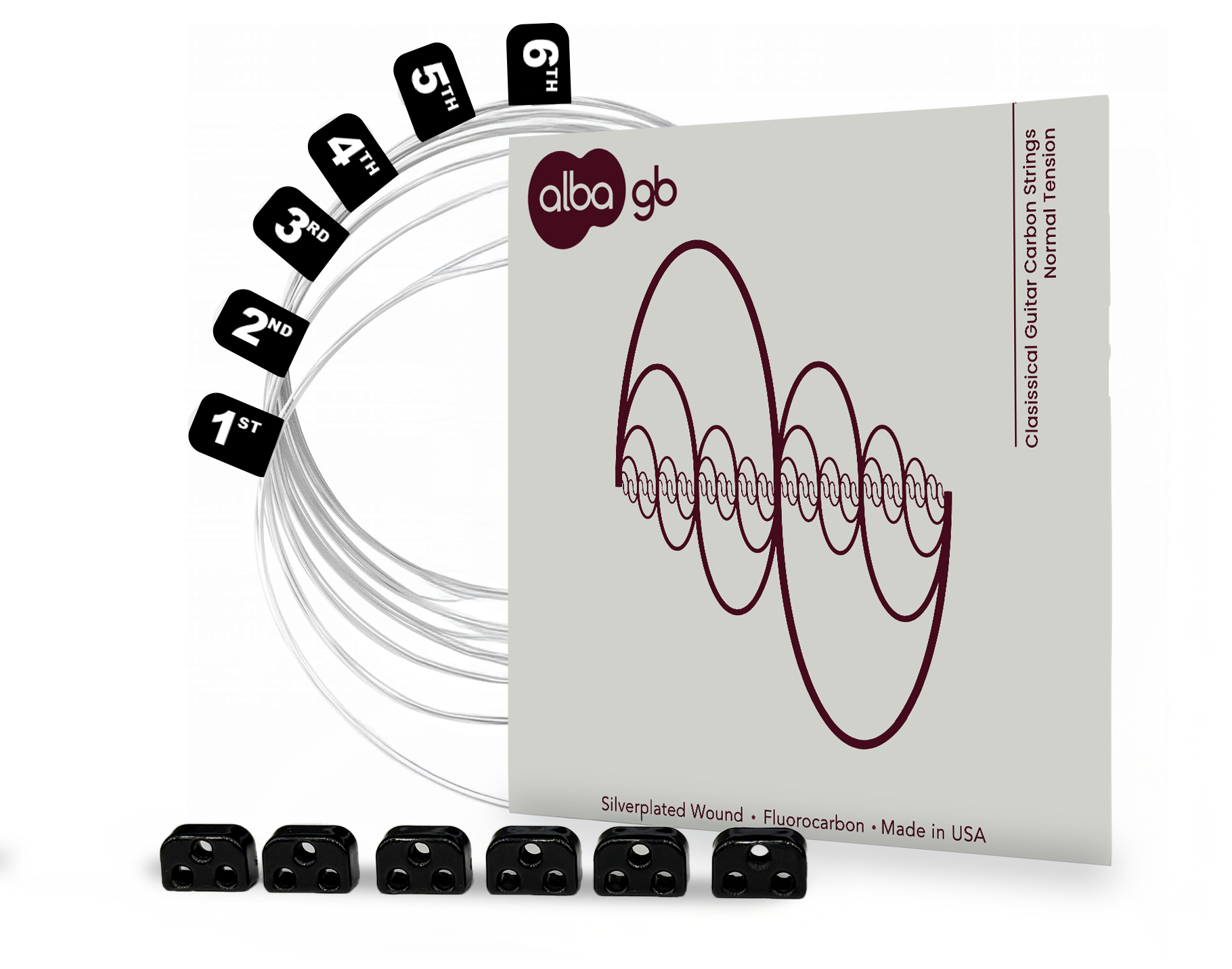 Alba GB - Classical Guitar Carbon Strings - Normal Tension + Black Beads Bundle