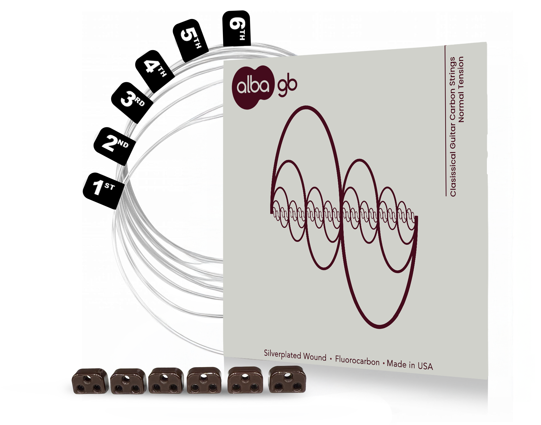 Alba GB - Classical Guitar Carbon Strings - Normal Tension + Brown Beads Bundle