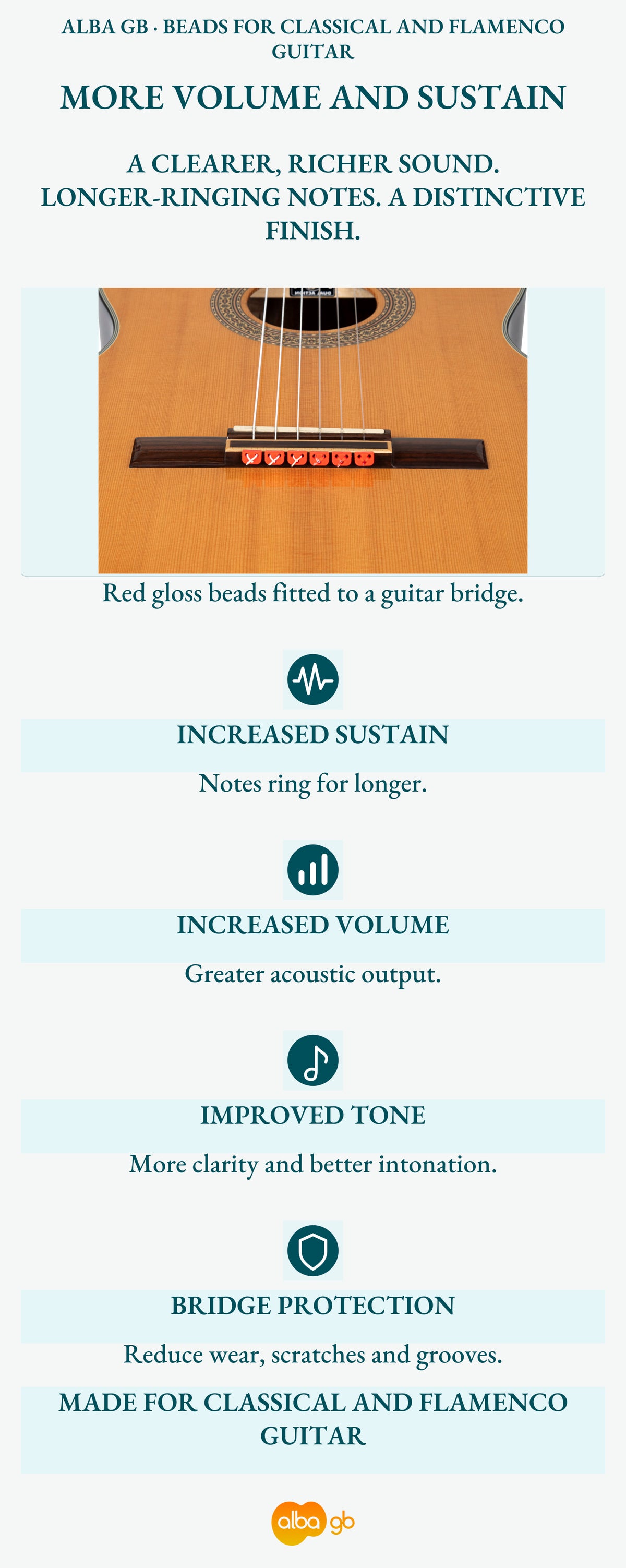 Alba Guitar Beads en plastique rouges brillantes pour guitare classique guitare flamenco acoustique 